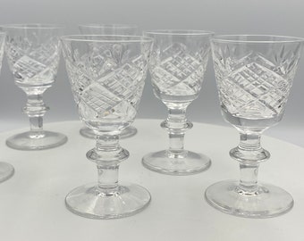 ヴィンテージワインアペリティフカットグラス、6個セット、透明ガラス