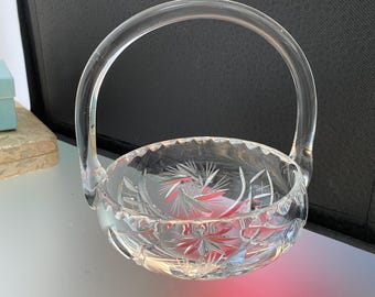Vintage Crystal Brides Basket: Pinwheel Cut Glass Candy Dish