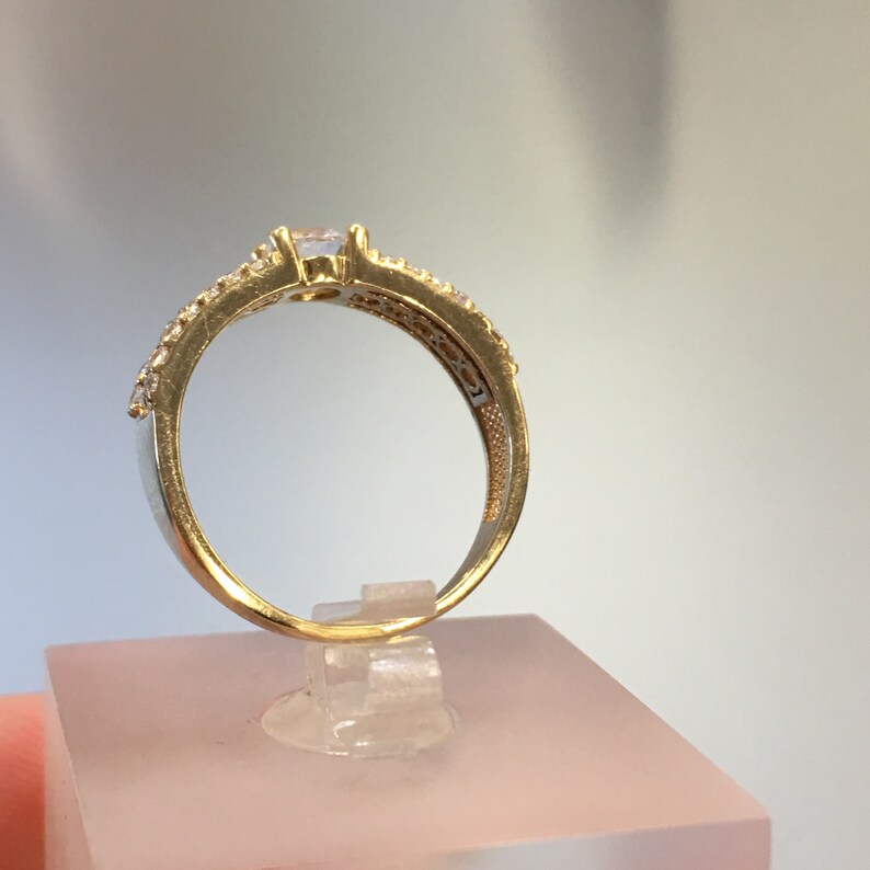 Stackable Rings Gold CZ Wedding Band Wedding Band Triple Line CZ \u2018s Gold Ring Vintage Semi Eternity Engagement Ring in 10k Yellow Gold