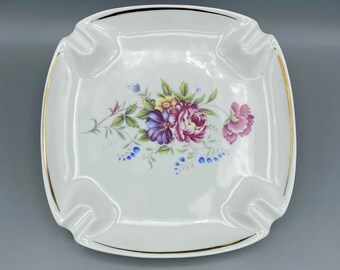 Vintage Hollohaza Porcelain Ashtray: Floral Hungarian Decor
