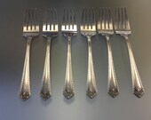 Vintage FIESTA by Rogers 1935 Oneida Triple, Fiesta 1935 Salad Forks 6 1 2 Inch Silverplate Forks, 1881 R Rogers R Triple , Set of Six