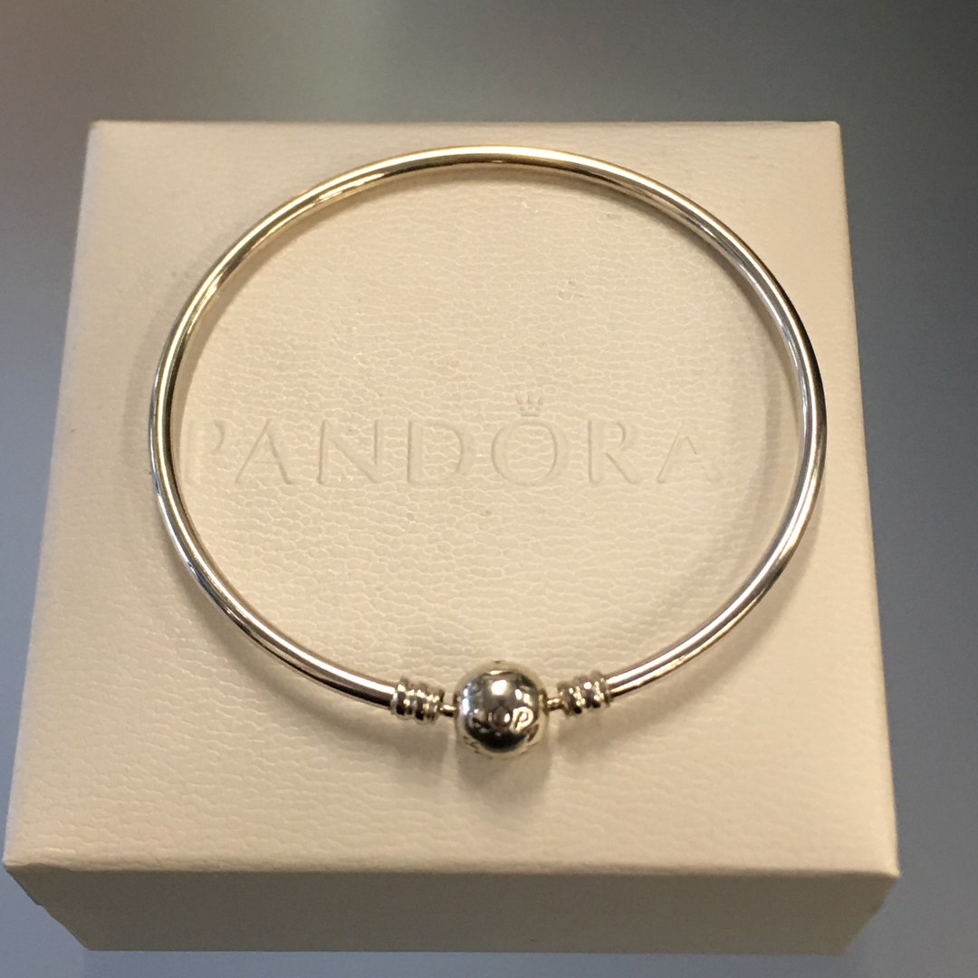 Buy Vintage Authentic Pandora Sterling Silver Bangle Charm Bracelet Pandora  Signature Clasp Pandora Bracelet Sterling Barrel Clasp ALE 925 Online in