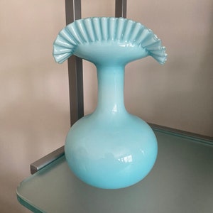Blue Fenton Glass Ruffled Edge Vase Unique Vase Home Decor Housewarming Gift