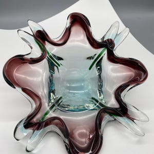 Mid-Century Murano Art Glas Aschenbecher: Amethyst Blaue Freeform Schale Made in Italy