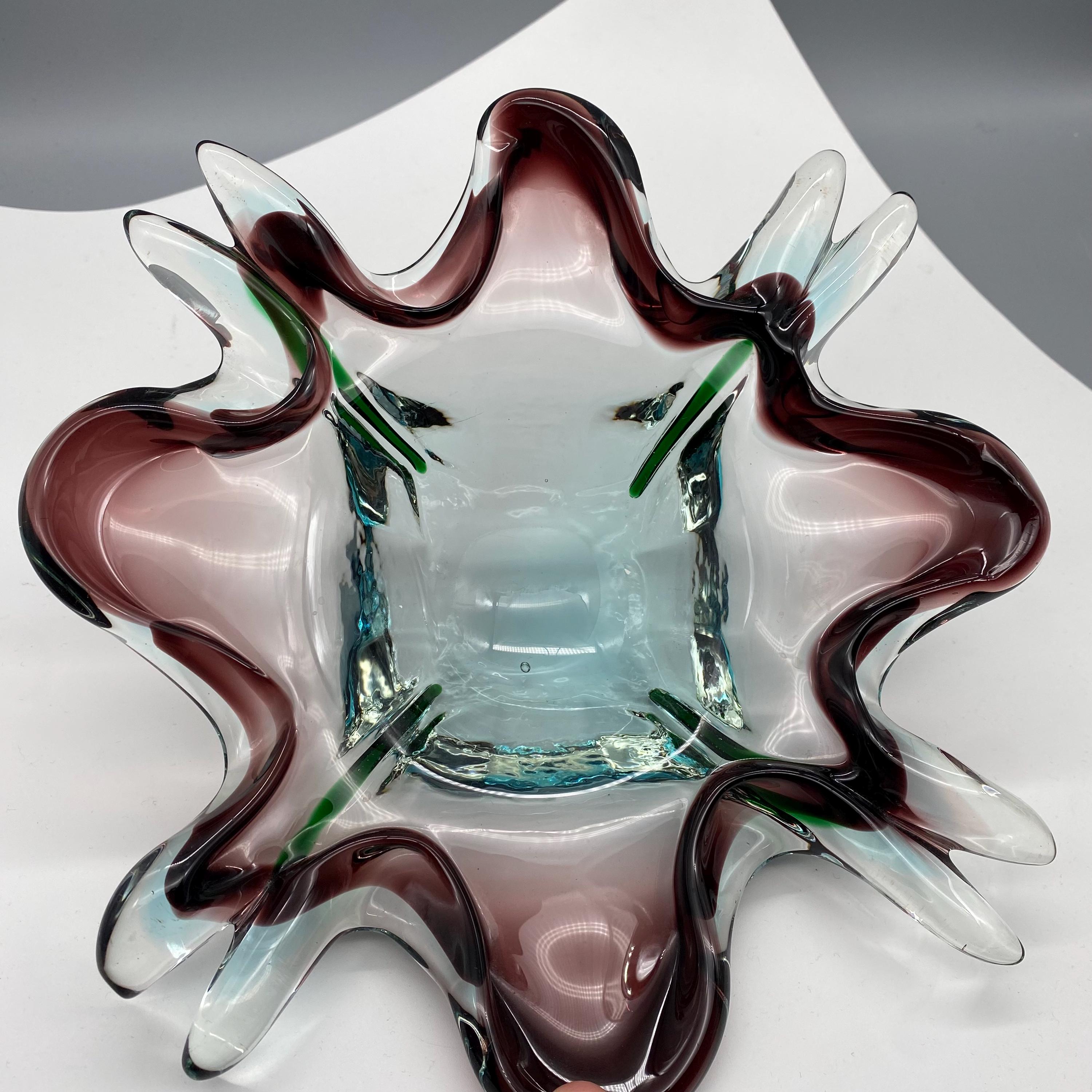 ミッドセンチュリー ムラーノ アートガラス 灰皿：アメジストブルー