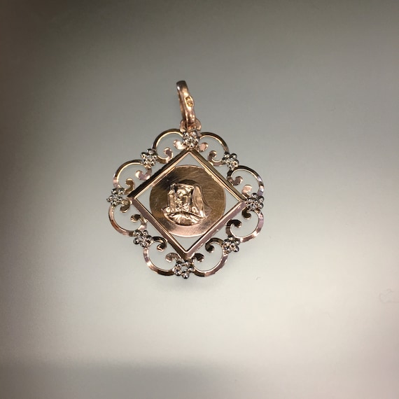 Retro Madonna Pendant 10k Rose Gold Virgin Mary Pe