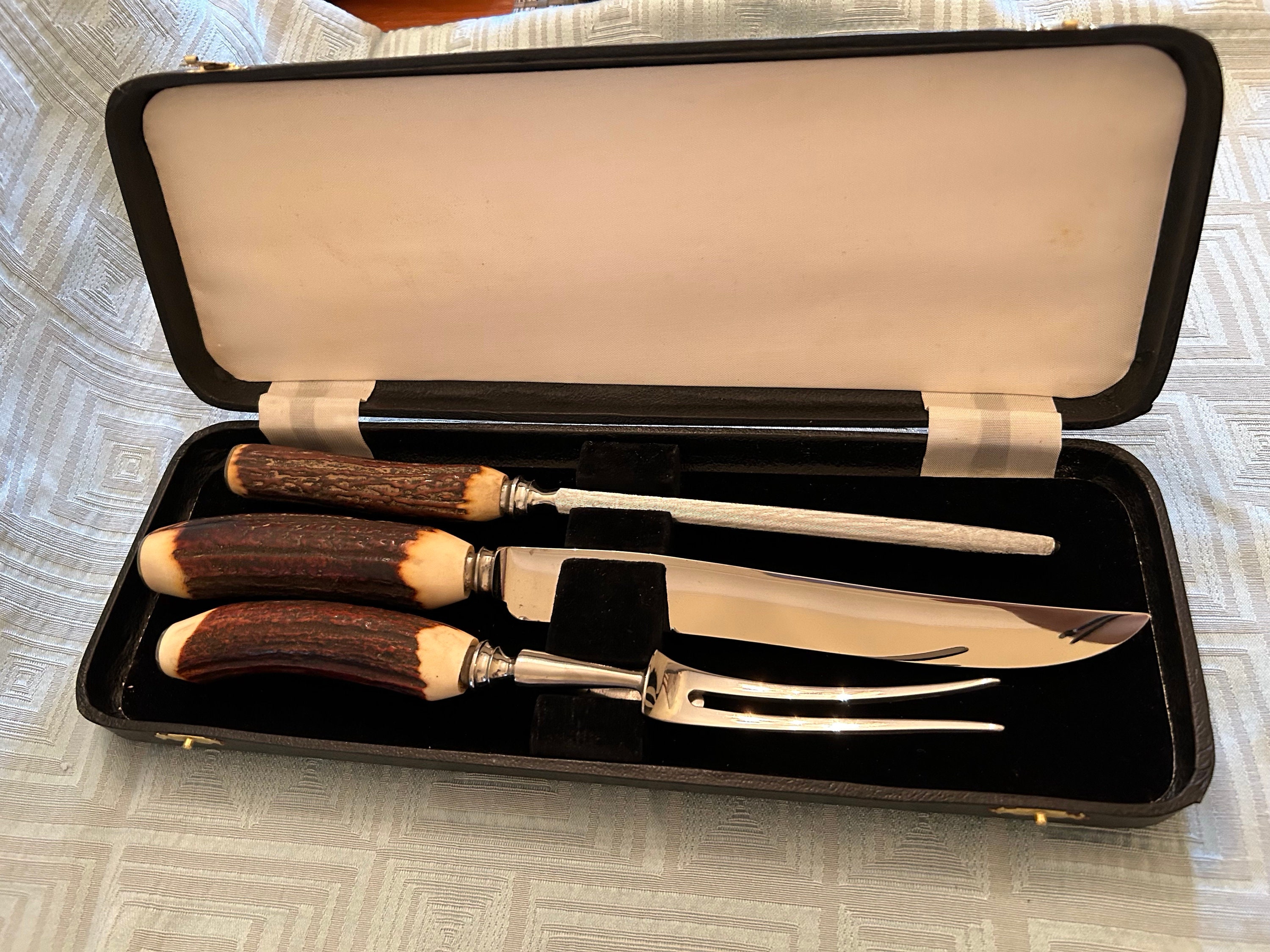 MUTUAL HIRAM WILD Stainless Steel Carving Set W/resin Antler