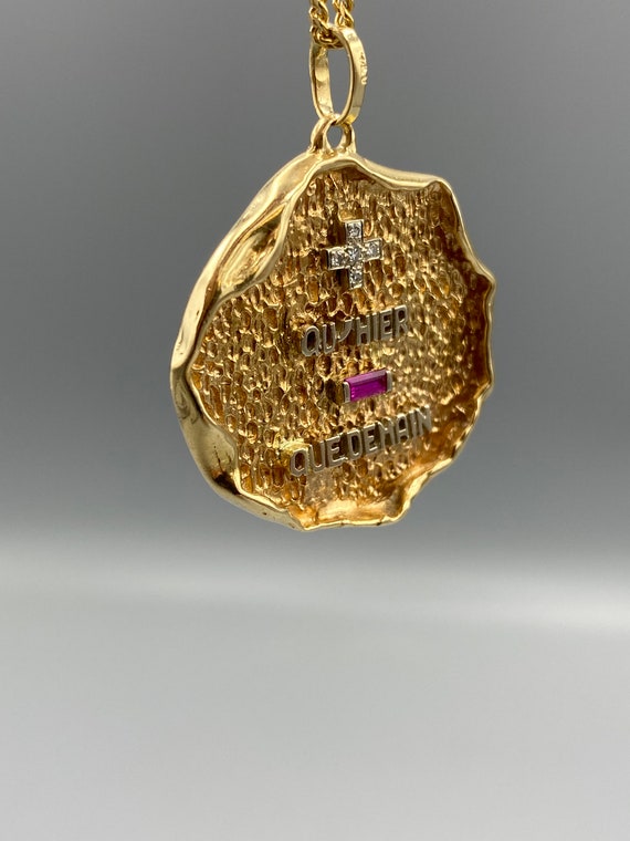 Vintage Qu' Hier Que DEMAIN 14K Gold Large Pendan… - image 3