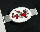 Robbins Co Vintage Tie Clip Bar Enamel Dragon White Red Silvertone 1 3 4 quot