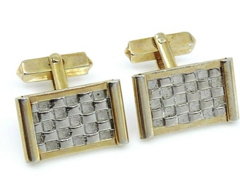 Swank Vintage Cufflinks Two Tone Textured 1940s 50s Angled Cuff Links