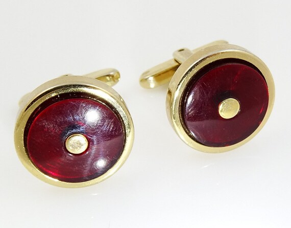 Vintage Hickok Cufflinks 1940s 50s Round Red Goldtone Etsy