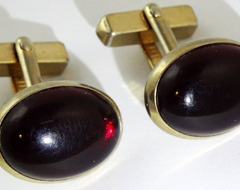 Vintage Swank Red Cufflinks Oval 1940s 50s