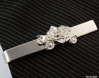 Vintage Tie Clip Bar Old Car Buggy Silver Tone Mens Jewelry 2"