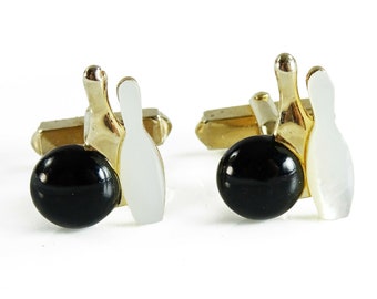 Swank Vintage Bowling Cufflinks 1950s Mother of Pearl Pin Sports Cuff Links