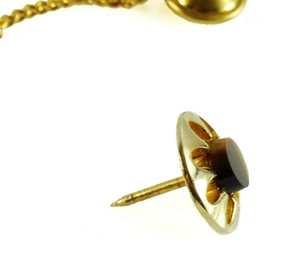Vintage Tie Tack Pin Round Floral Design Brown Ti… - image 3