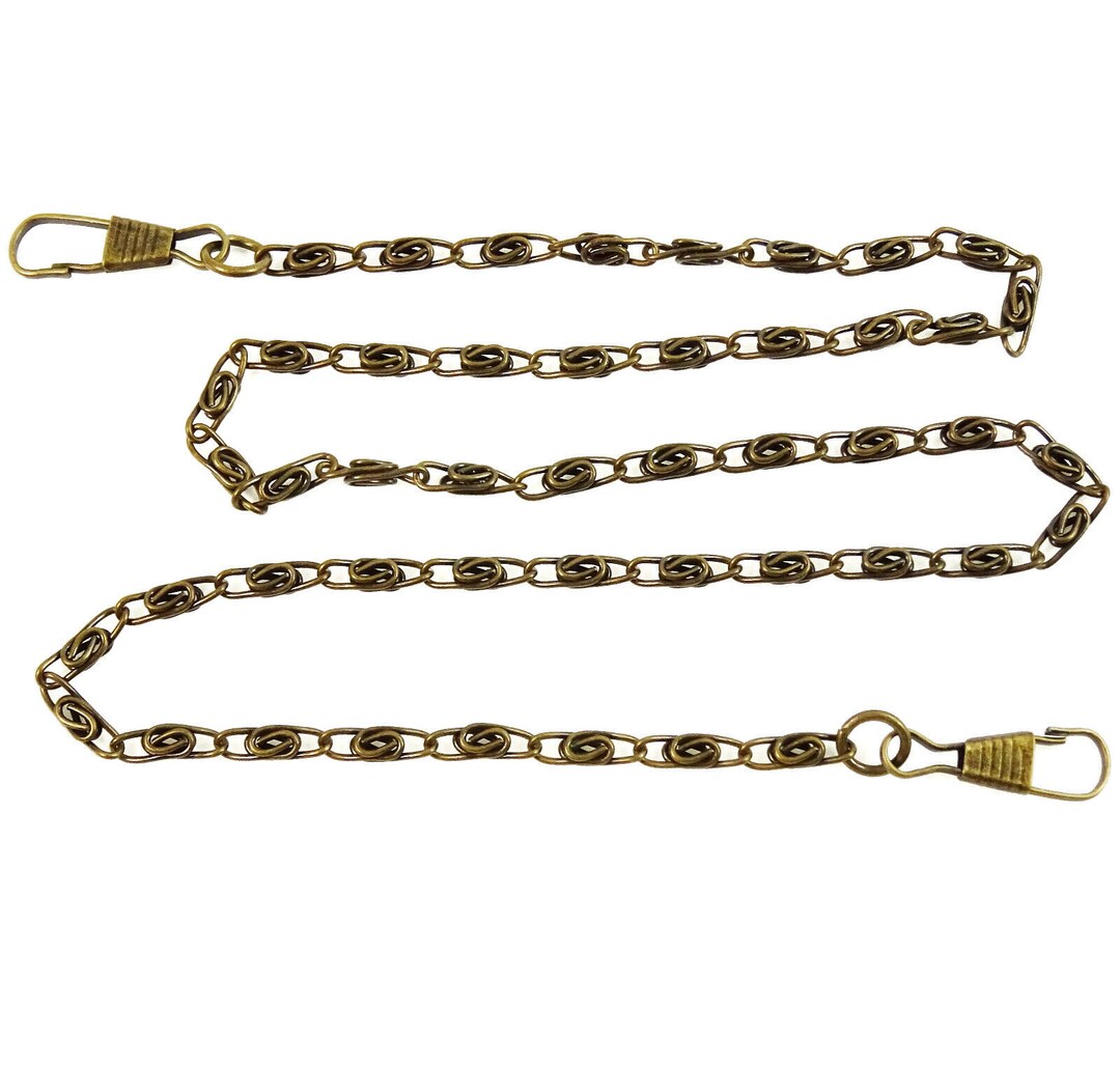 Vintage Pocket Watch Chain or Keyfob Scroll Chain Bronzetone Long 22in