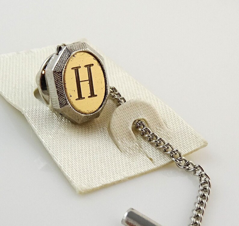 Vintage Tie Tack Tac Lapel Pin Letter H Initial Personalized Two Tone