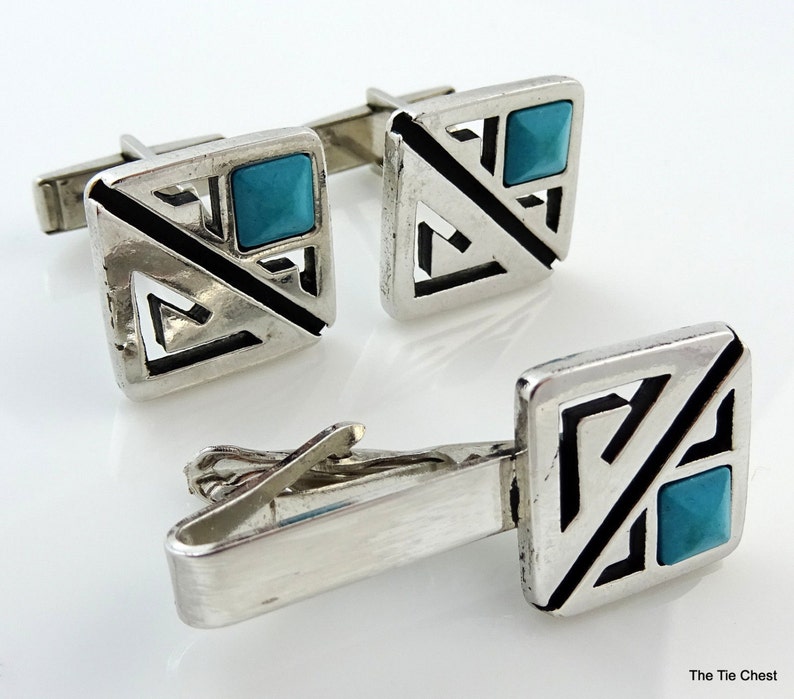 Sancrest Cufflinks Set Vintage Blue Stone