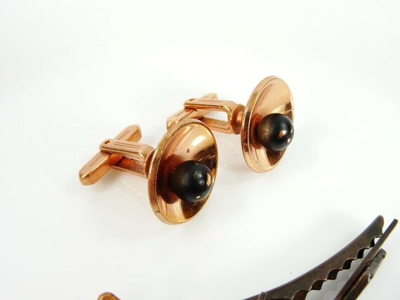 Lot of Copper Mens Jewelry Hickok Cufflinks Tie Clips Bars 6pc