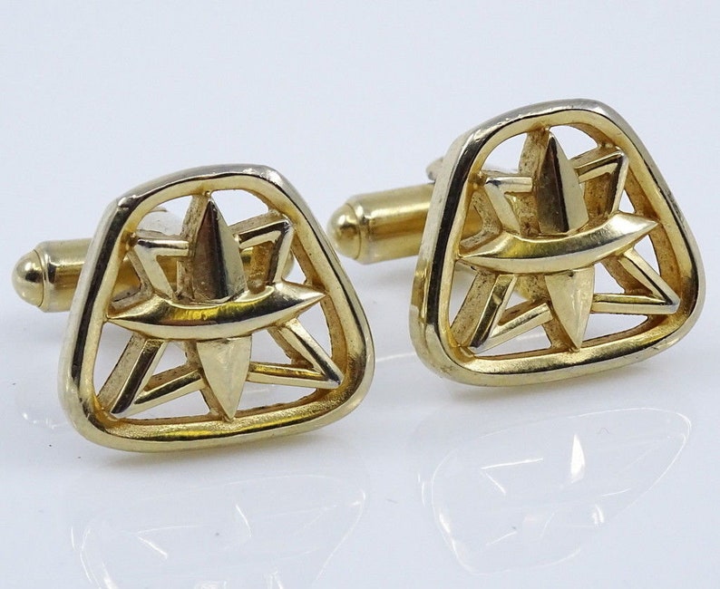 Speidel Cufflinks Vintage Star Design Pattern Openwork Atomic
