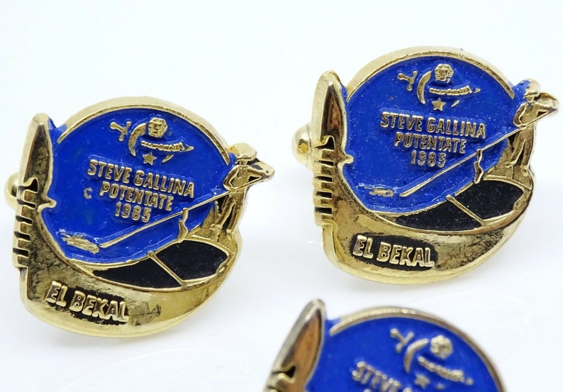 El Bekal Shriners Cufflinks Set w Tack Pin Vintage 1985 Potentate Gondola Blue