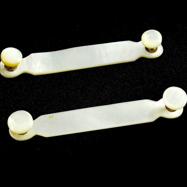 Pair of Antique Mother of Pearl Screw On Collar Bar Holder Clip