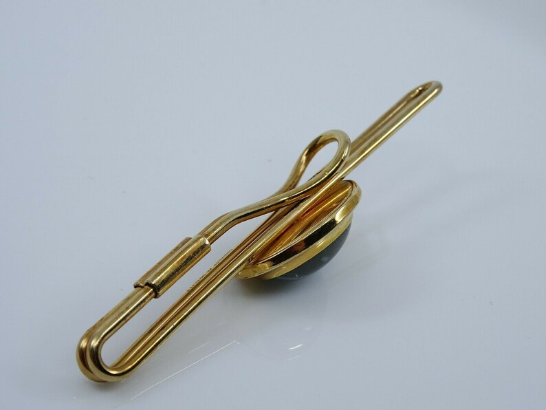 Vintage Tie Bar Clip Art Deco Style Gray Glass Stone Cabochon