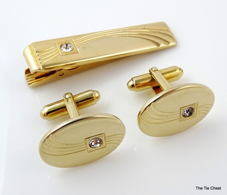 CABOUCHON Gold Plated Tie Clip with Cubic Zirconia