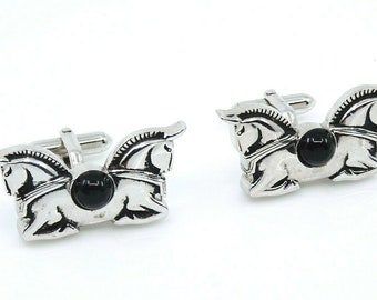 Swank Unicorn Vintage Cufflinks Figural Silvertone Cuff Links Mens Jewelry