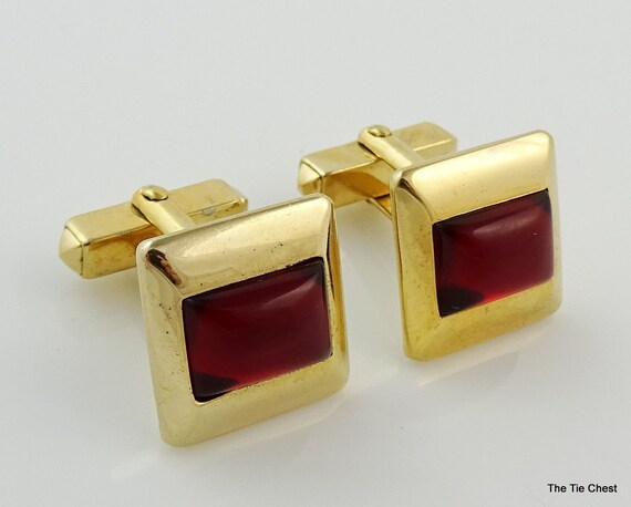 Vintage Anson Cufflinks Red Gold Tone Art Deco 1940s 1950s | Etsy