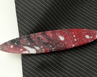Vintage Tie Clip Slide-On Bar Oval Plastic Red Black White 2.75" 7cm