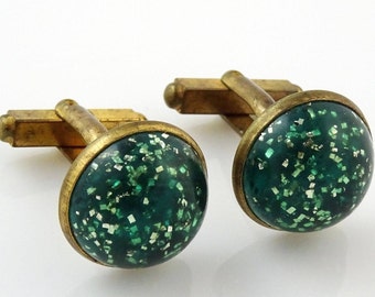 Green Cufflinks Vintage Round Confetti Cuff Links