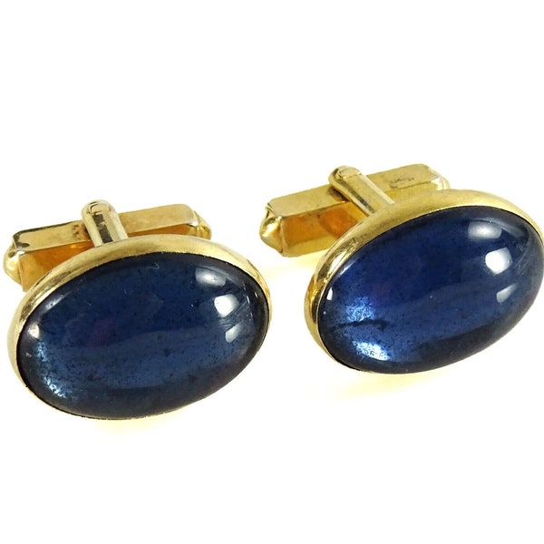 Swank Vintage Blue Cufflinks Oval 1940s Art Deco Cuff Links