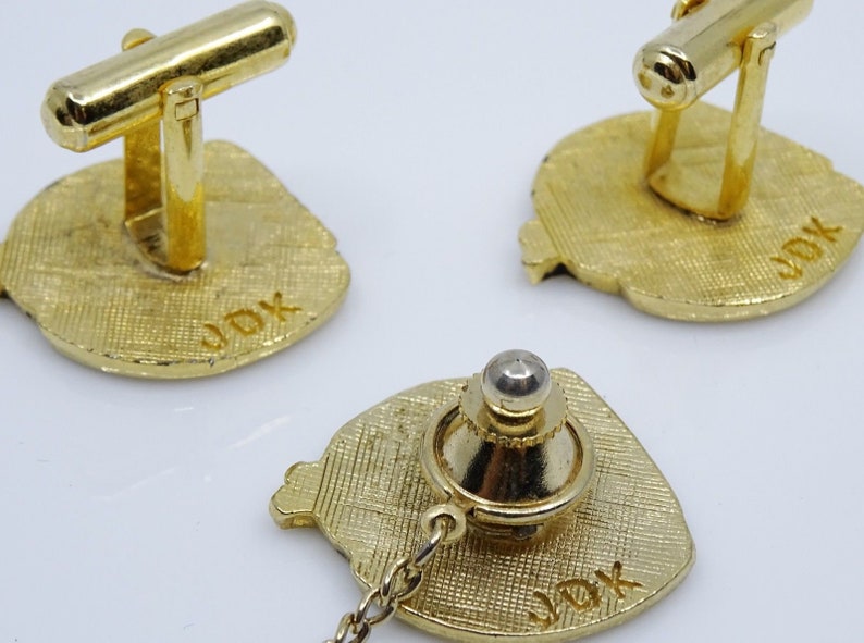 El Bekal Shriners Cufflinks Set w Tack Pin Vintage 1985 Potentate Gondola Blue