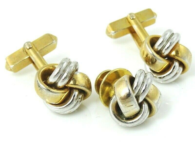 Swank Two Tone Love Knot Cufflinks and Tie Pin Vintage 1940's-1950's