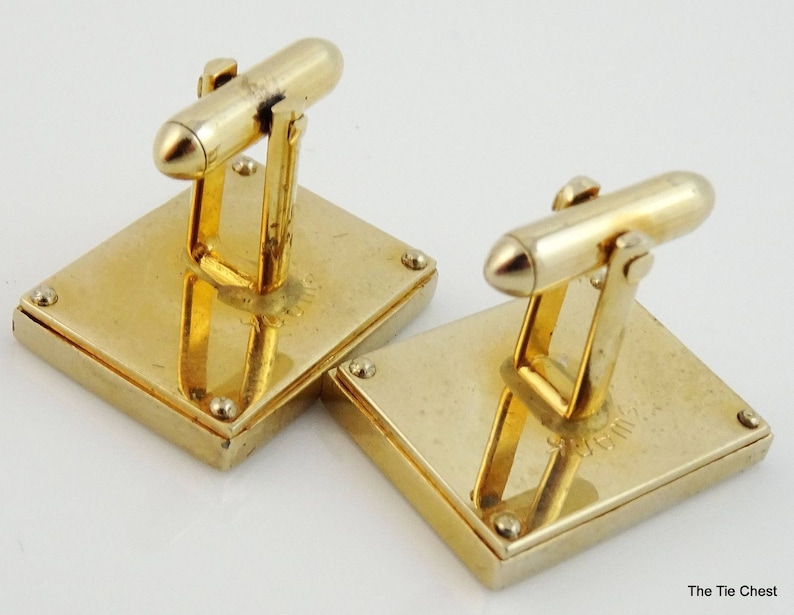 Vintage 1950s Swank Duck Hunt Cufflinks Gold Tone White Mother-of-Pearl MOP