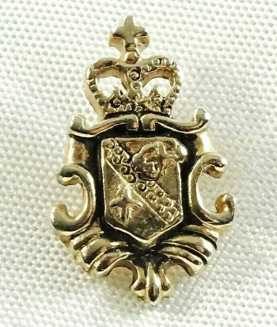 Swank Vintage Tie Tack Pin Heraldic Goldtone Shiel
