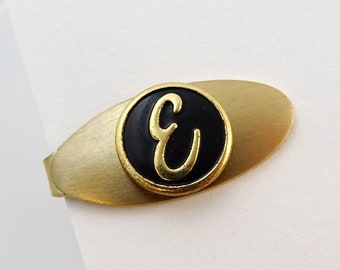 Letter E Initial Vintage 1960s Tie Clip for Skinny Necktie Short 1" Personalized