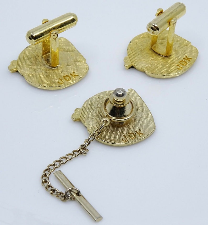 El Bekal Shriners Cufflinks Set w Tack Pin Vintage 1985 Potentate Gondola Blue