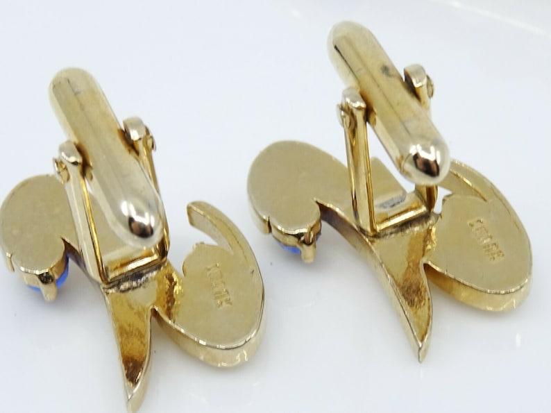 Swank Vintage Cufflinks Set with Tie Clip Bar Blue Goldtone Mod Cuff Links