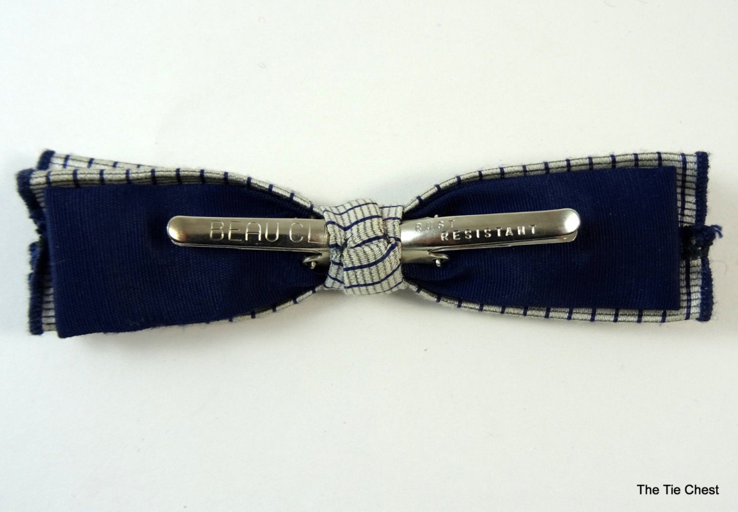 Vintage Bow Tie ClipOn Bowtie Beau Clip Blue Striped Etsy
