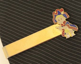 Vintage Tie Clip Bar Clasp Young Patriot Enamel Gold Tone 1.75" 4.5cm
