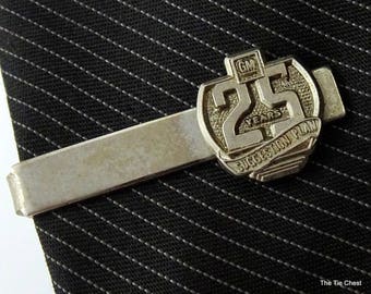 Vintage Tie Clip Bar GM 25 Years Suggestion Plan Silver Tone 1.25"
