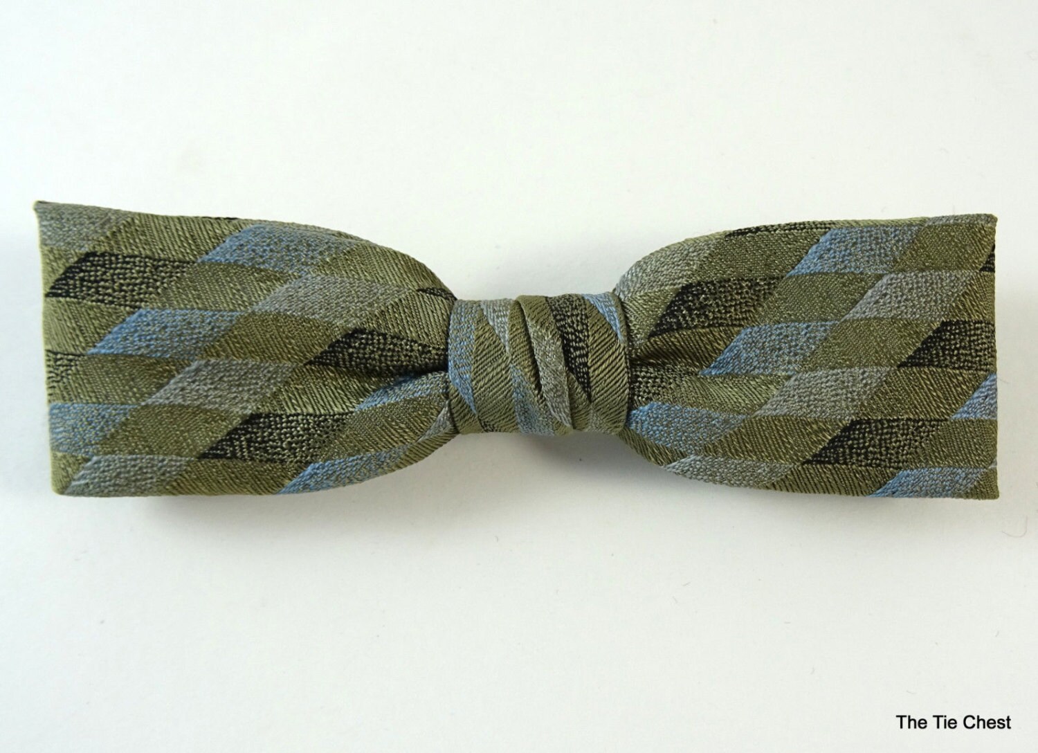 Vintage Bow Tie ClipOn Bowtie Striped Khaki Green Light Blue Etsy