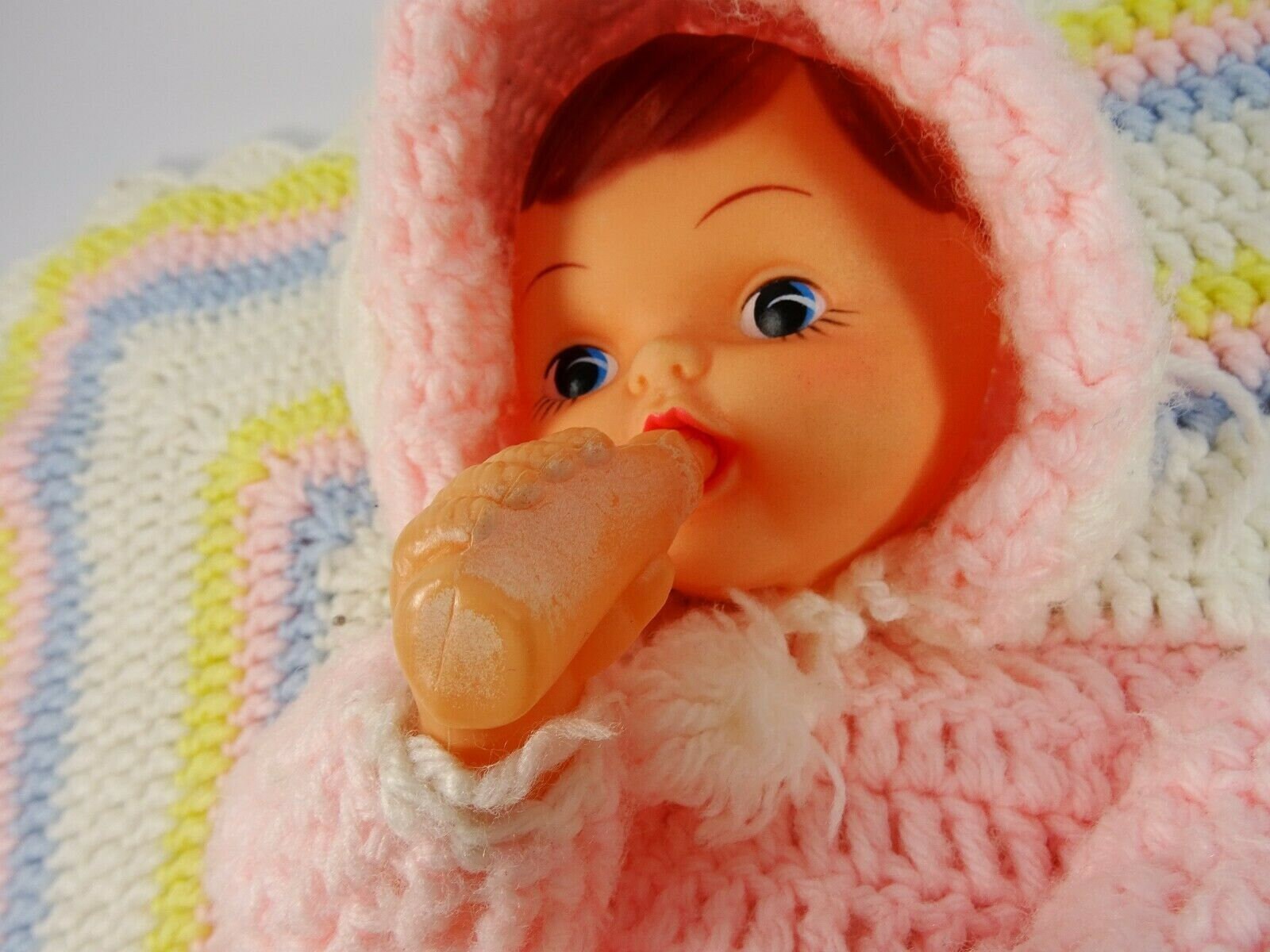 Vintage Crochet Baby Doll on Blanket Rubber Face Hands Bottle Etsy