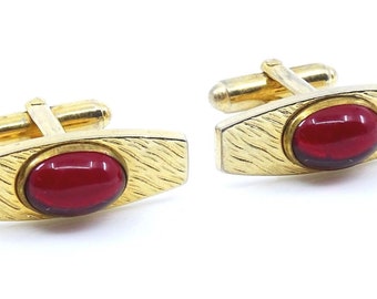 Anson Vintage Cufflinks Red Lucite 1940s 50s Mens Jewelry Art Deco Style