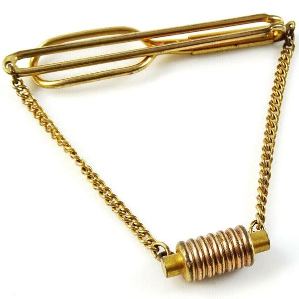 Swank Vintage Tie Chain with Pendant Industrial Style Goldtone 1930s 40s