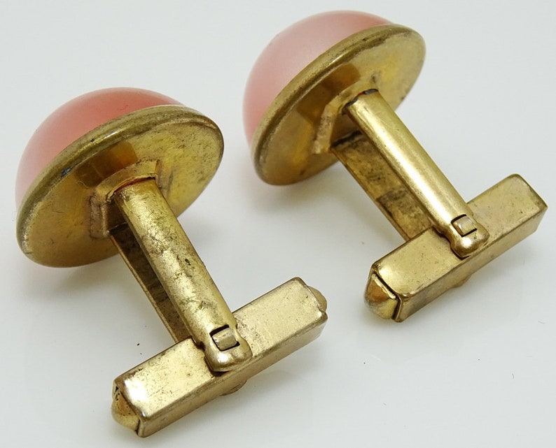 Pink Vintage Cufflinks 1940s Dome Cab Cabochon Round Moonglow