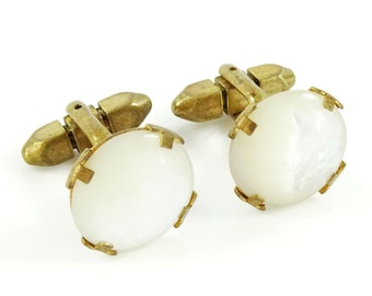 Vintage Cufflinks White Mother of Pearl Round Cuff Links