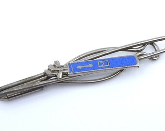 Vintage 1930s Tie Bar Clip Enamel Blue Golf Bag